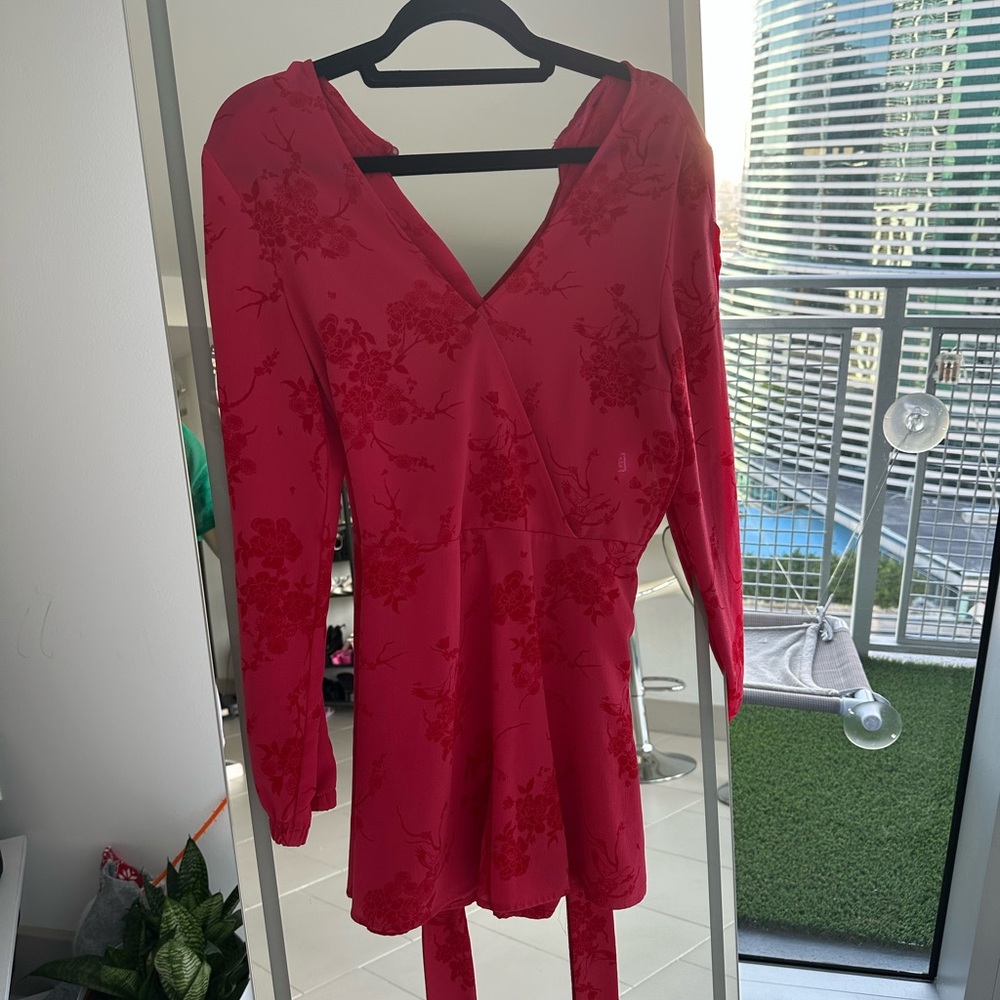 Red Floral Long Sleeve Dress